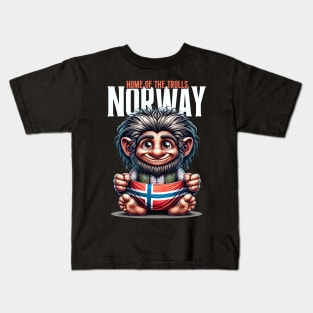 Troll with Norwegian flag 'Norway – Home of the Trolls' Kids T-Shirt